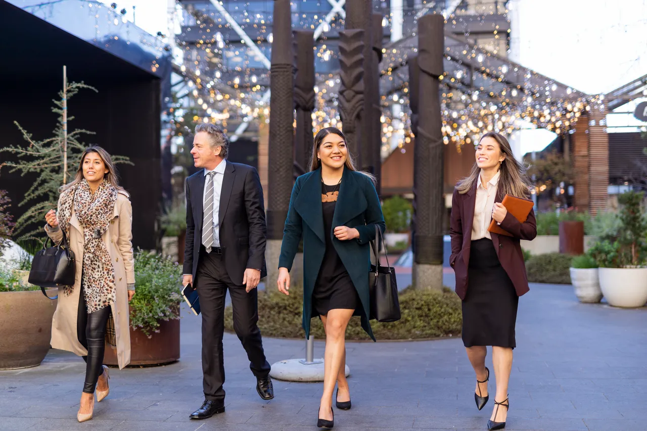 Group of delegates walk to meeting