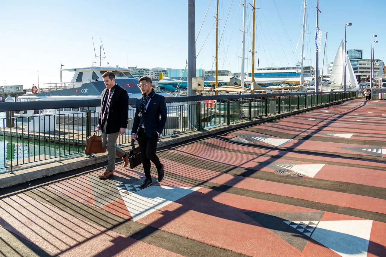 Delegates walking along the Auckland City Viaduct