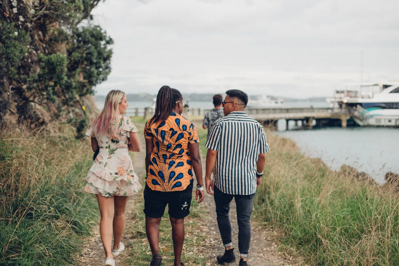 Festival-goers walking to Ferry