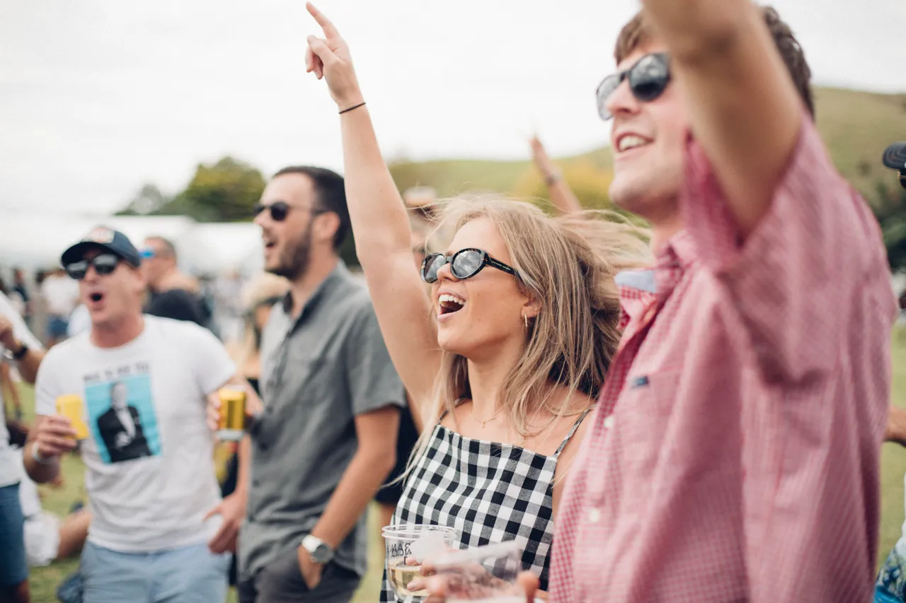 Festival-goers cheering