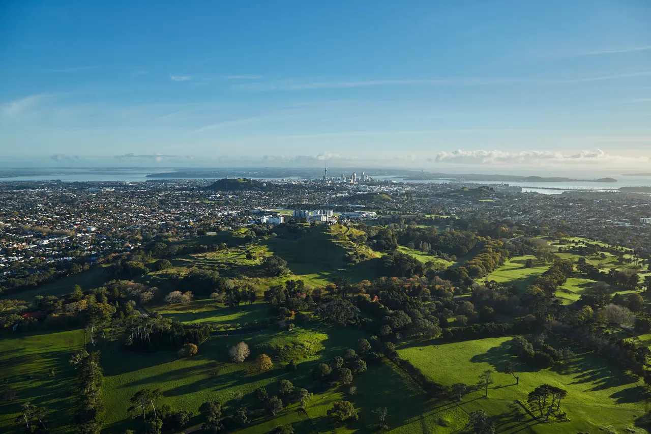 Cornwall Park with Auckland CBD in the distance