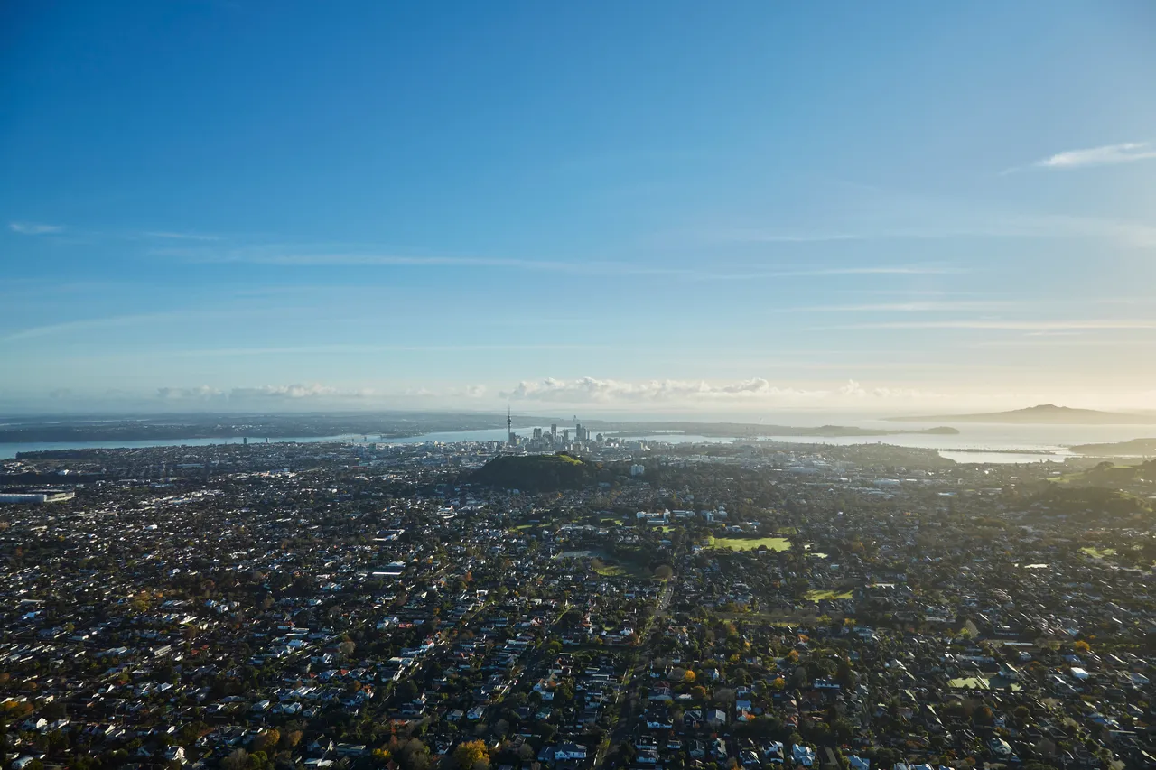 Central Auckland with Rangitoto Island in the background