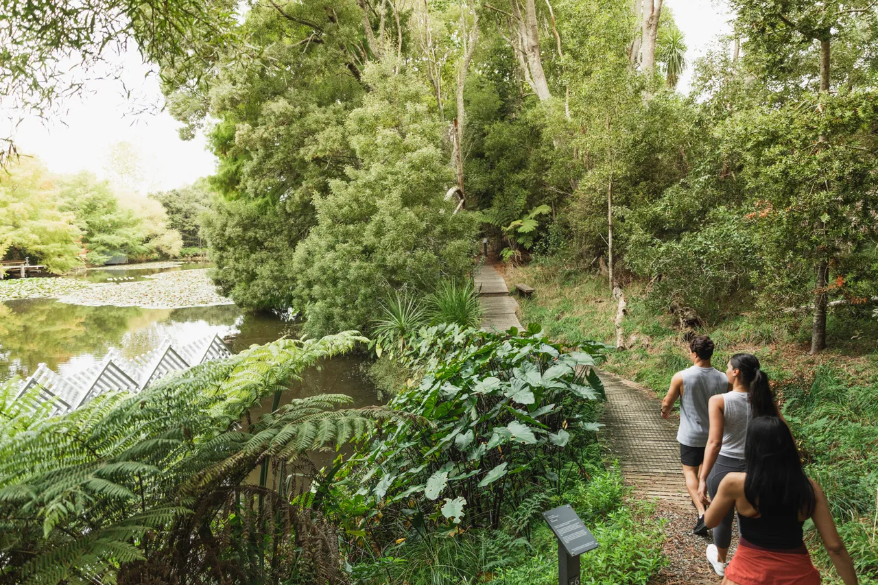 People walking along art trail