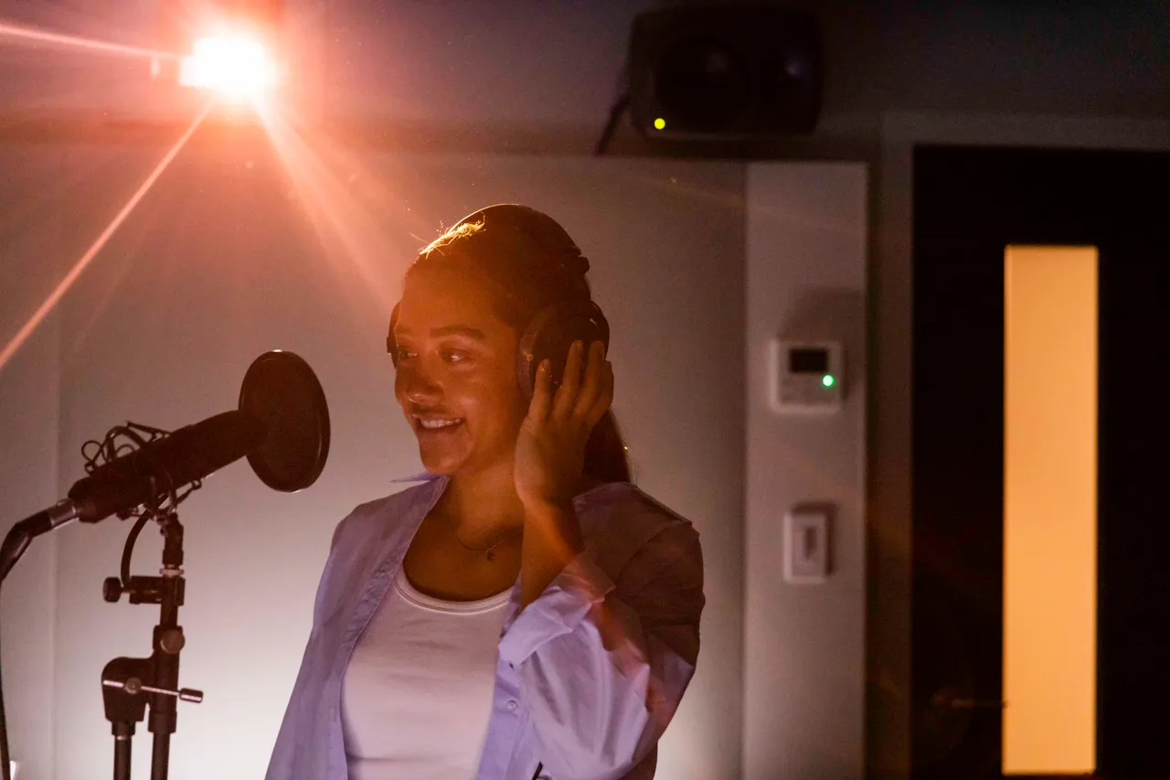 Woman in recording studio