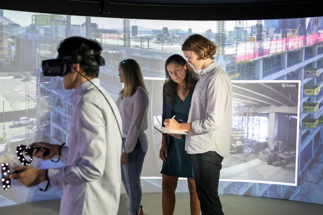 Group working in virtual reality studio