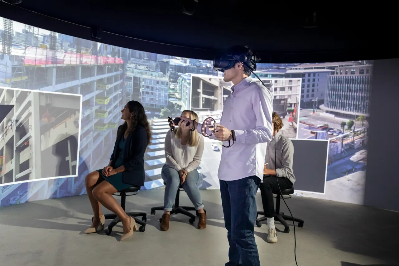 Man demonstrating virtual reality machine