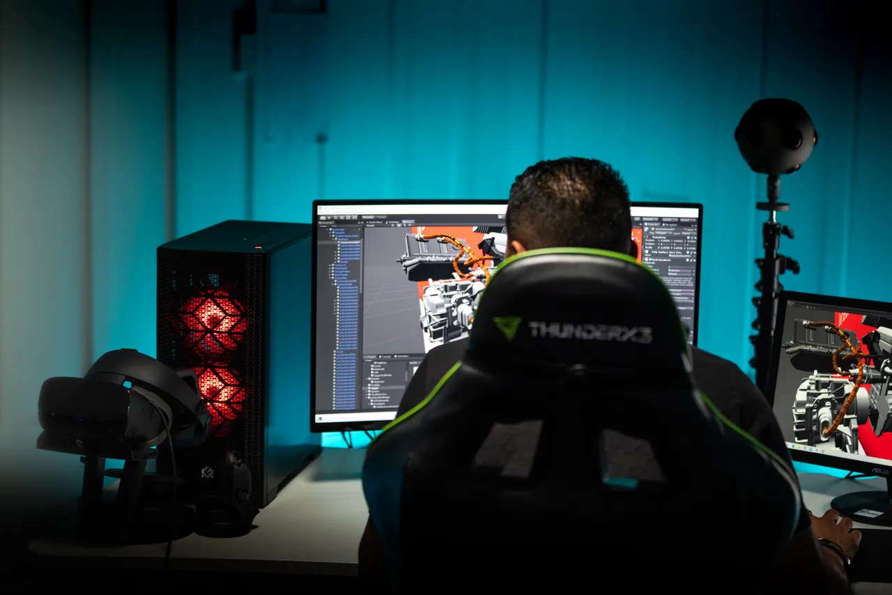 Person working on virtual reality software in studio