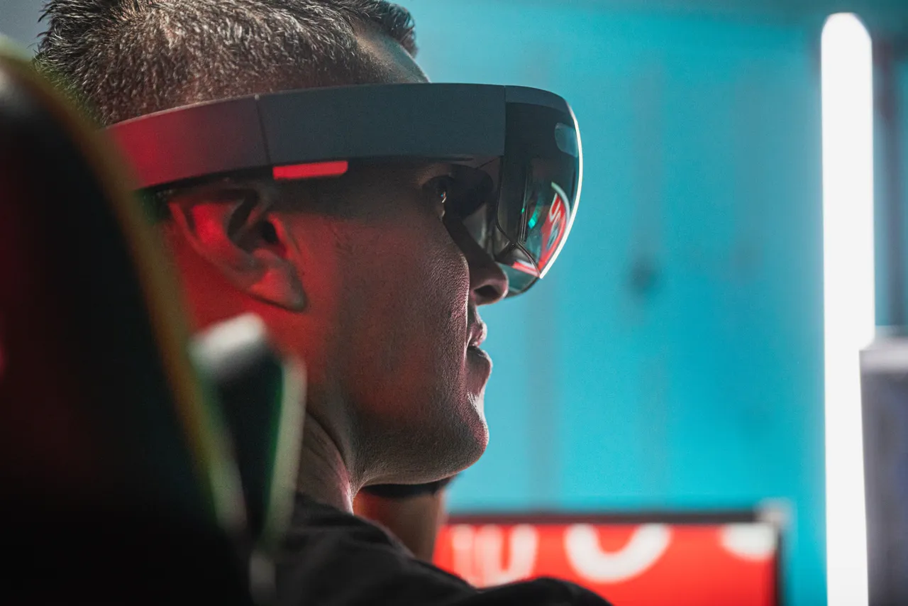 Man wearing virtual reality equipment