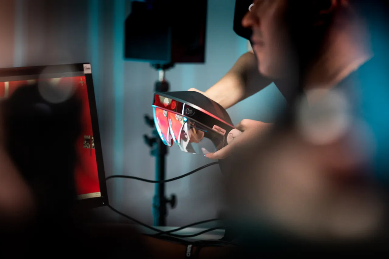 Person handling virtual reality headset