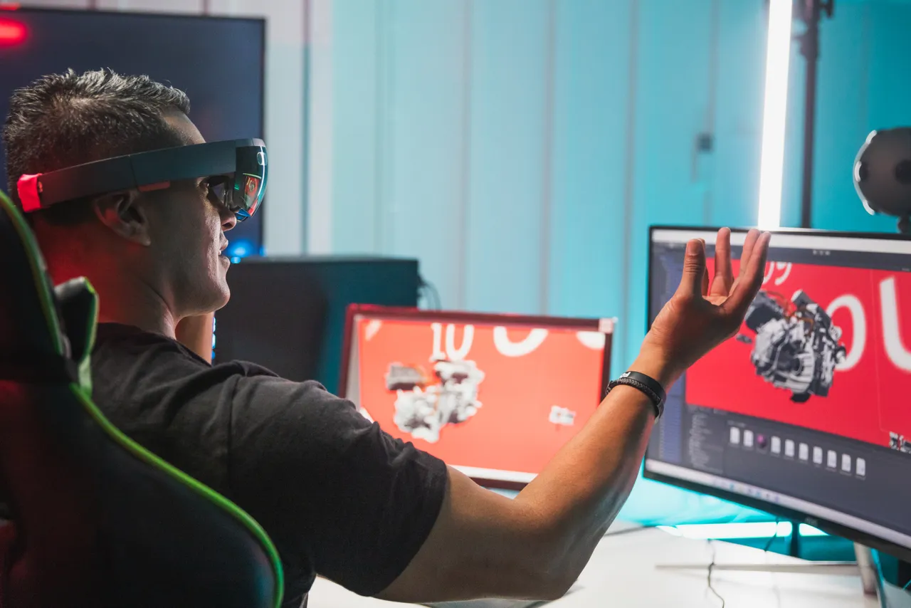Man using virtual reality equipment