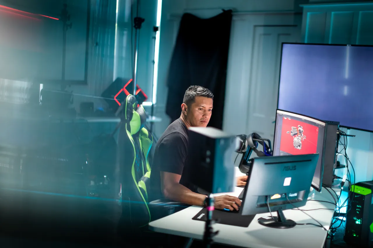 Man working in virtual reality studio
