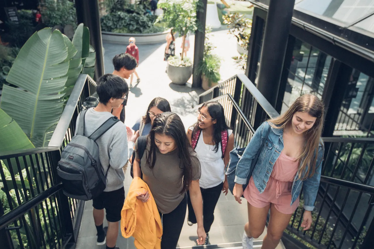 Group of students interacting on stairs