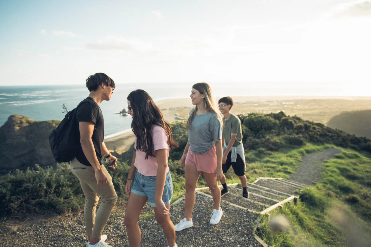 Students walking on nature track