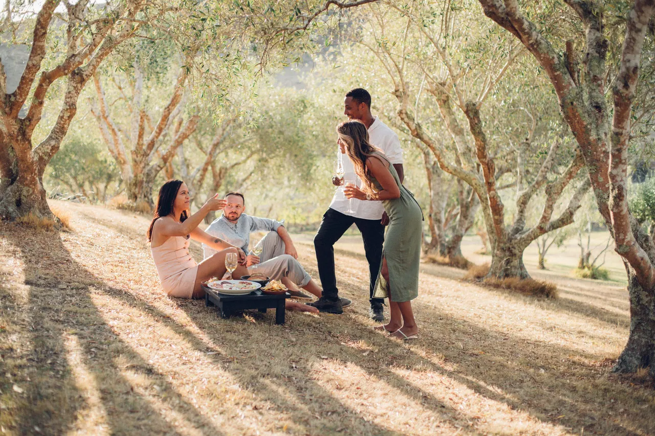 Platters and wine in the groves at Stonyridge Vineyard