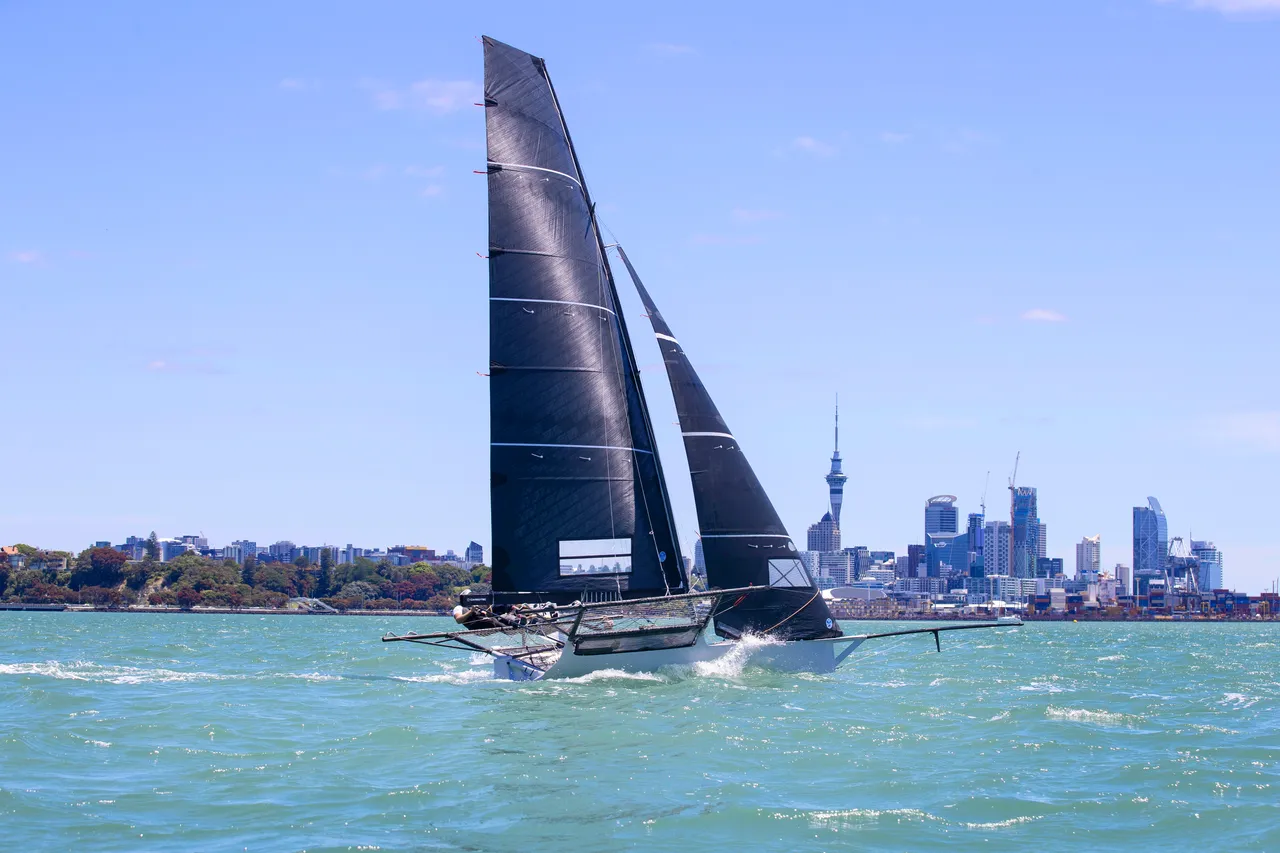 Crew sail Skiff on the Waitematā Harbour