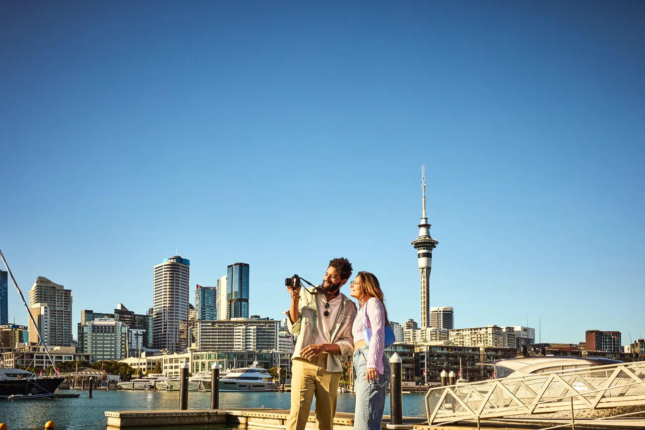 Friends enjoy view from Karanga Plaza