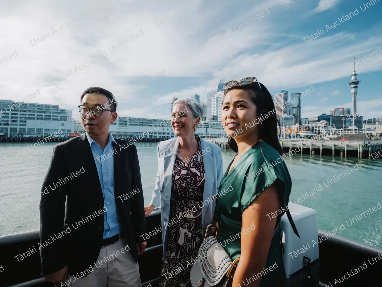 Group of business profesionals on ferry to Waiheke 