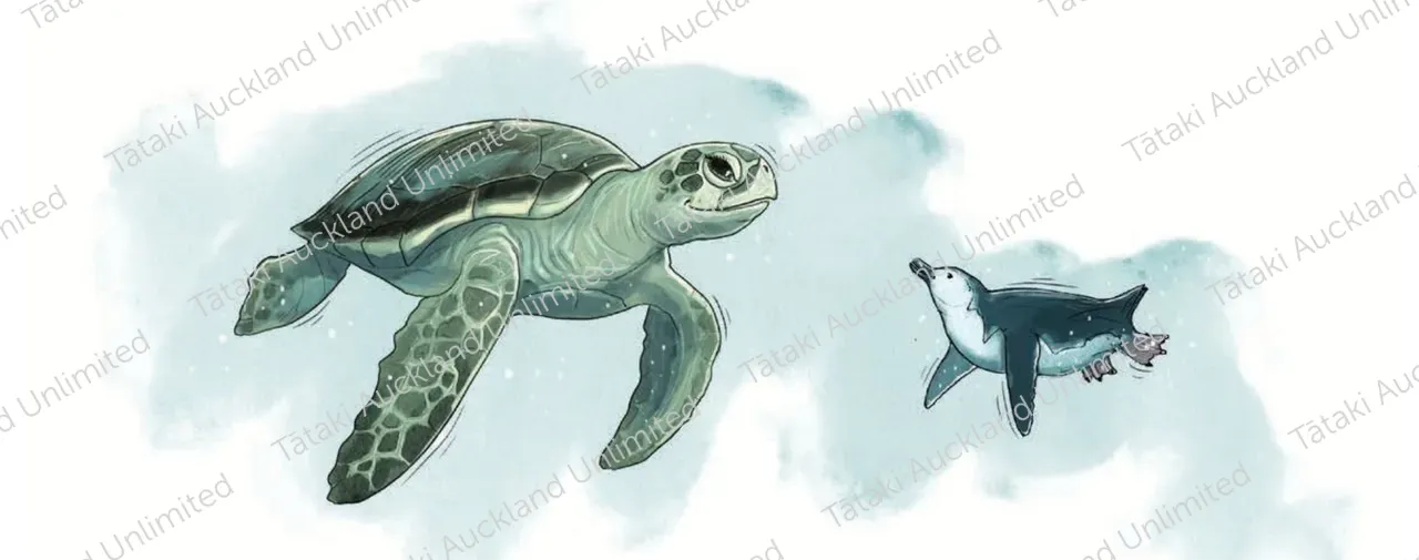 Turtle and penguin illustration
