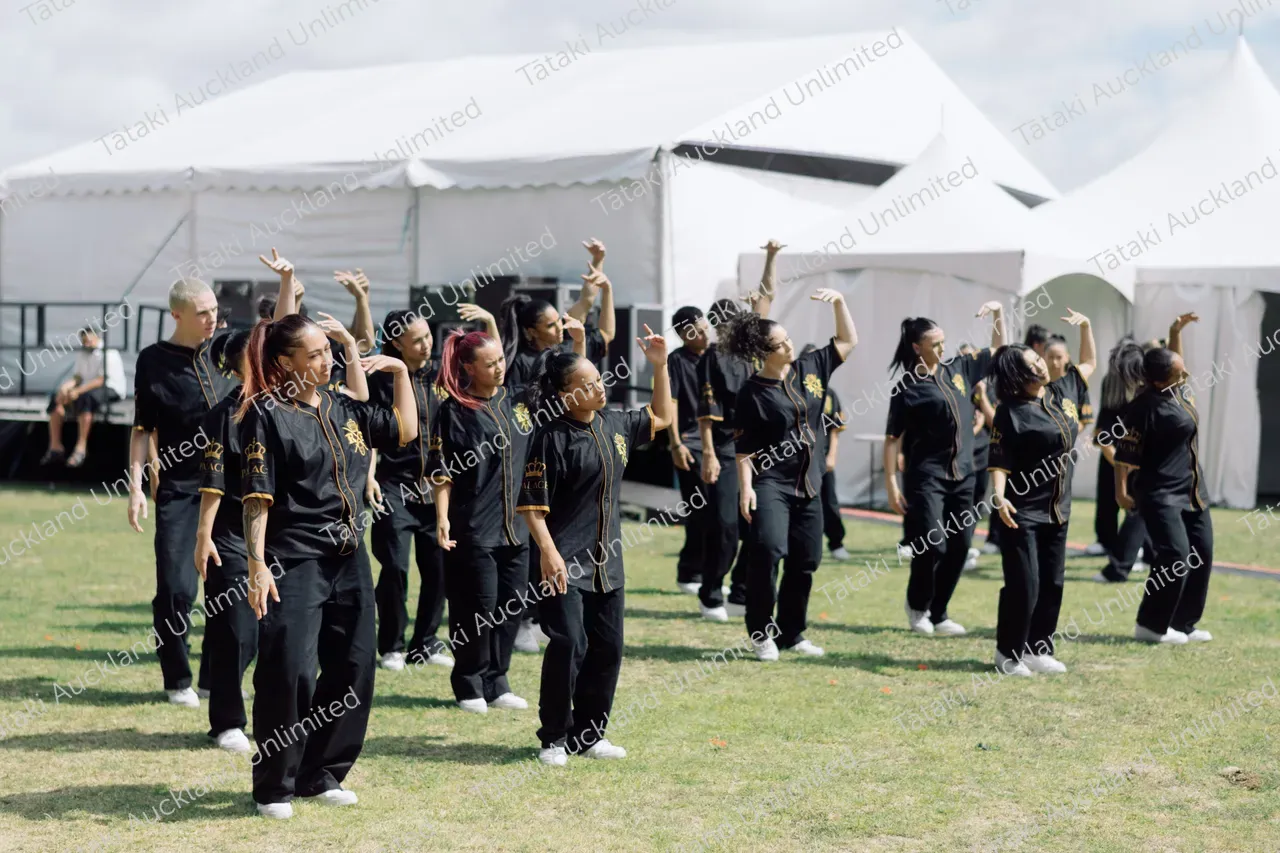The Royal Family Dance Crew rehearses at Pasifika Festival