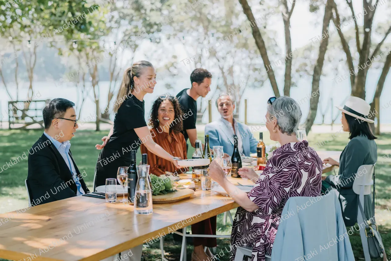 Business professionals dine outdoors at Waiheke vineyard 15