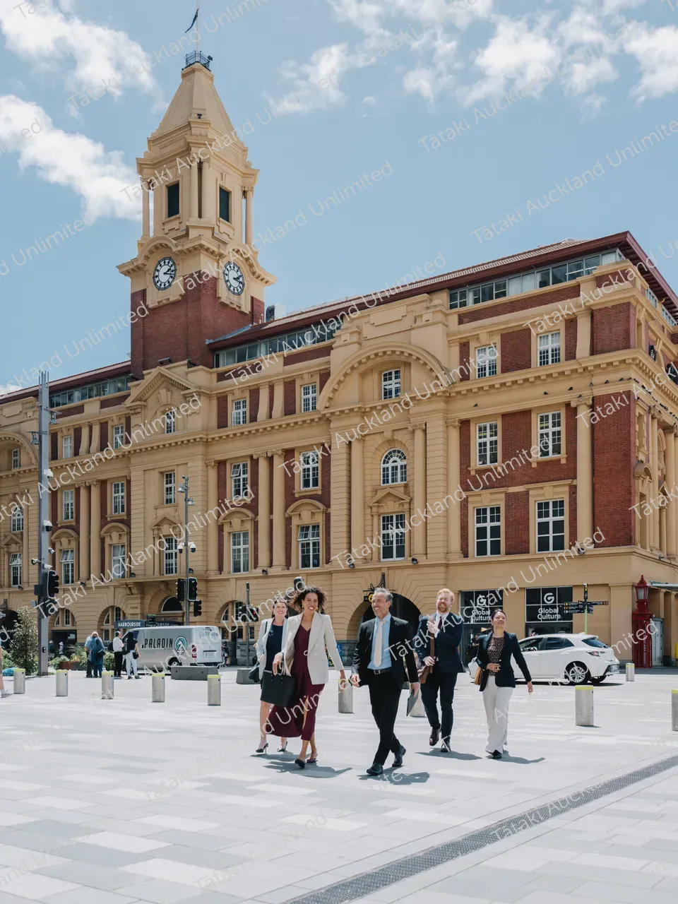 Business professionals walk across Te Komititanga Square 4