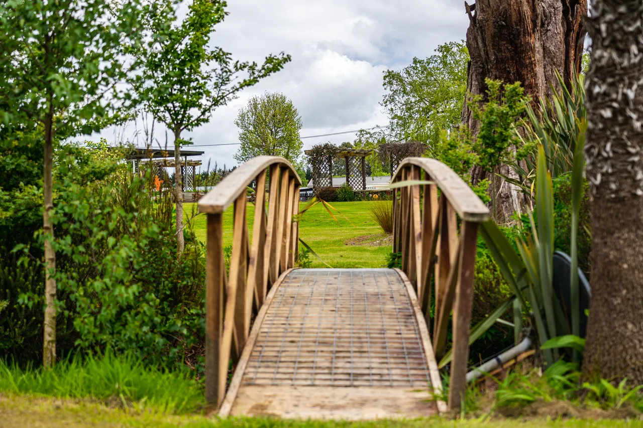 Wooden bridge and lawns