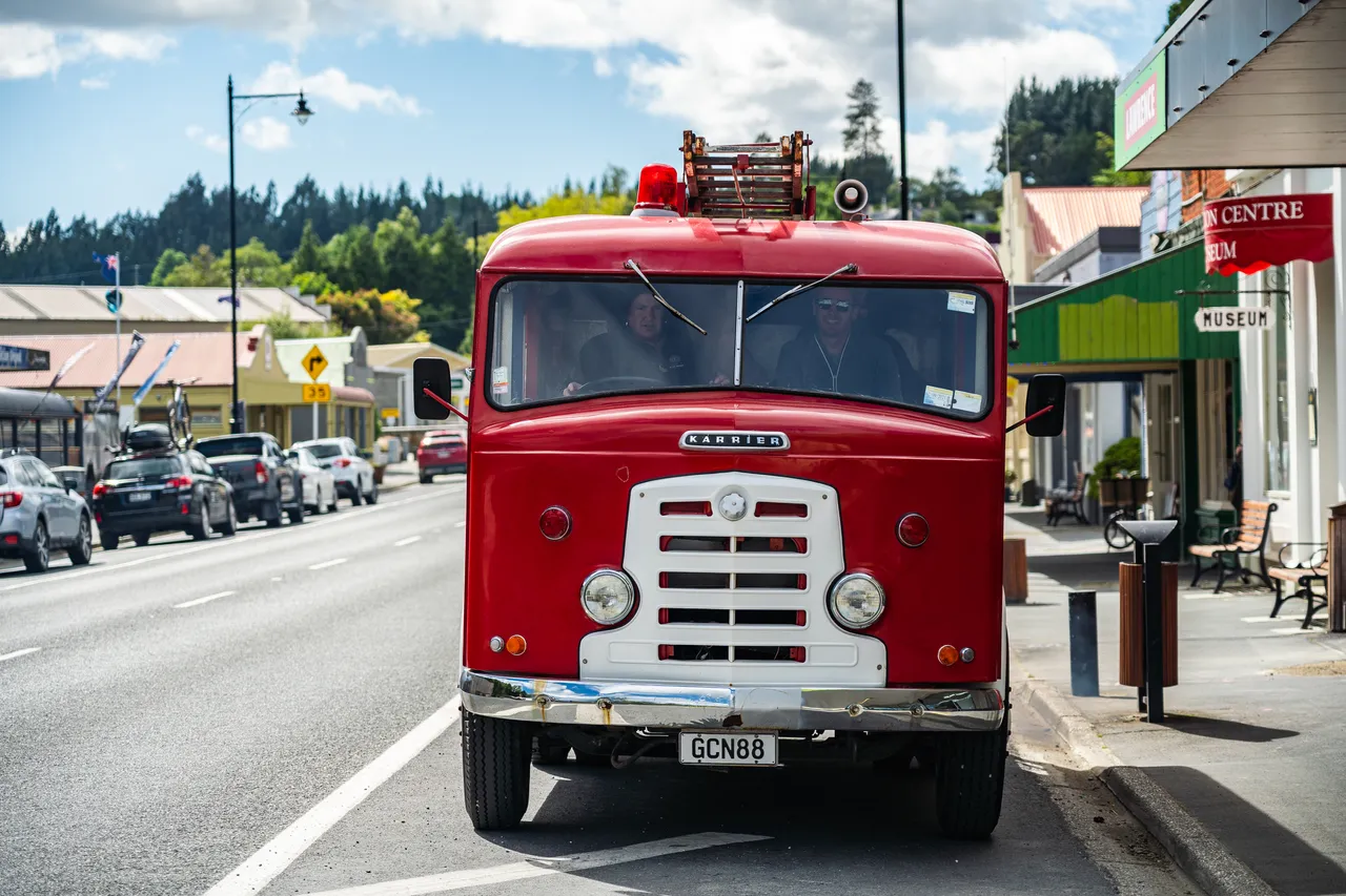 Old firetruck parked on street