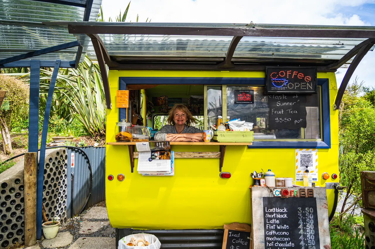 Coffee cart and people