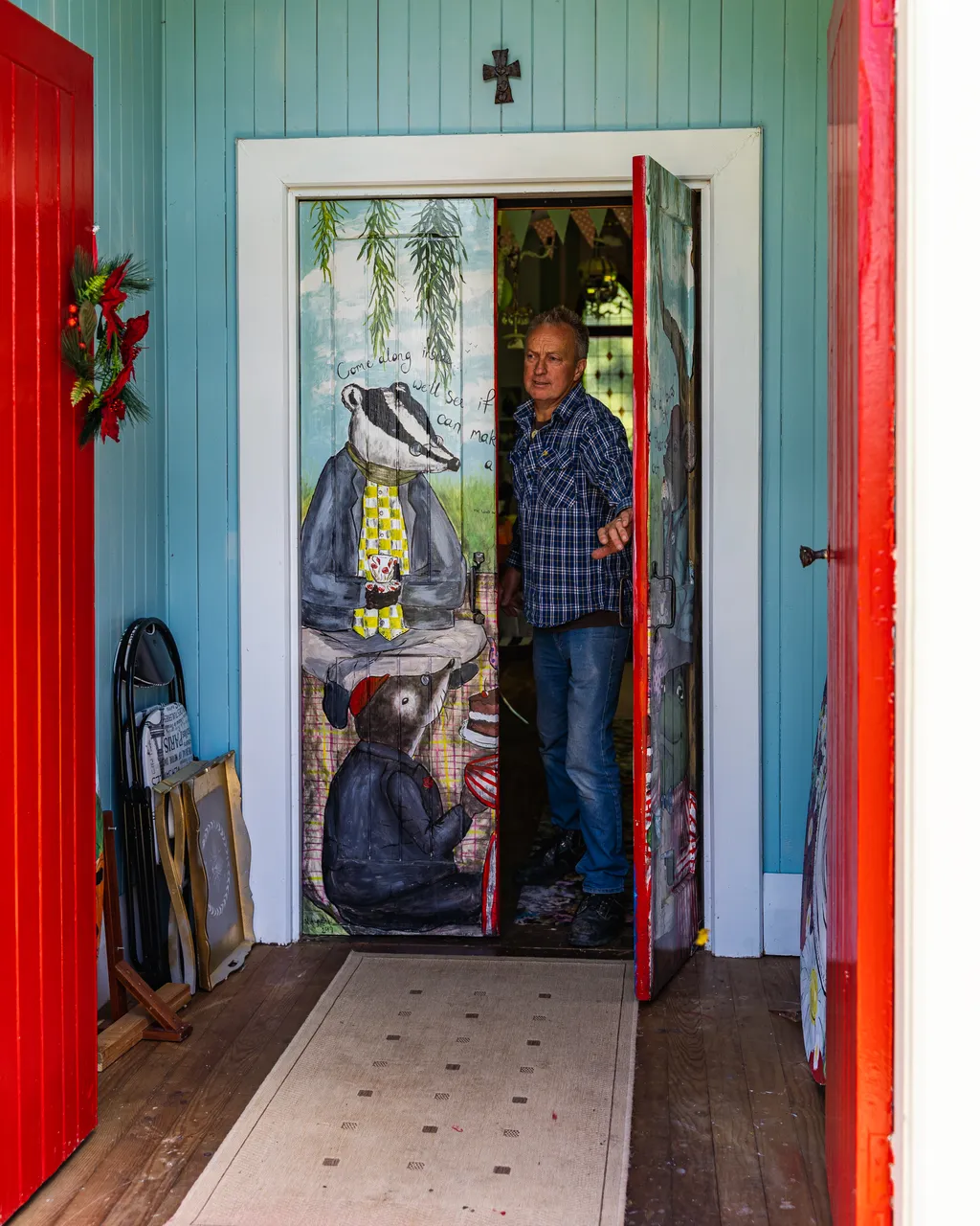 Artwork on door and person