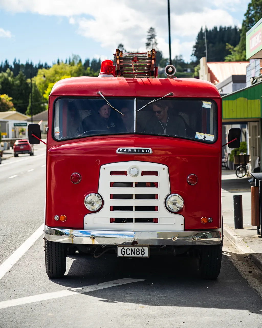 Old firetruck parked on street