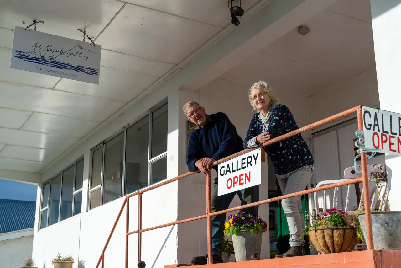 Beth and Peter Linklater in entrance to art gallery