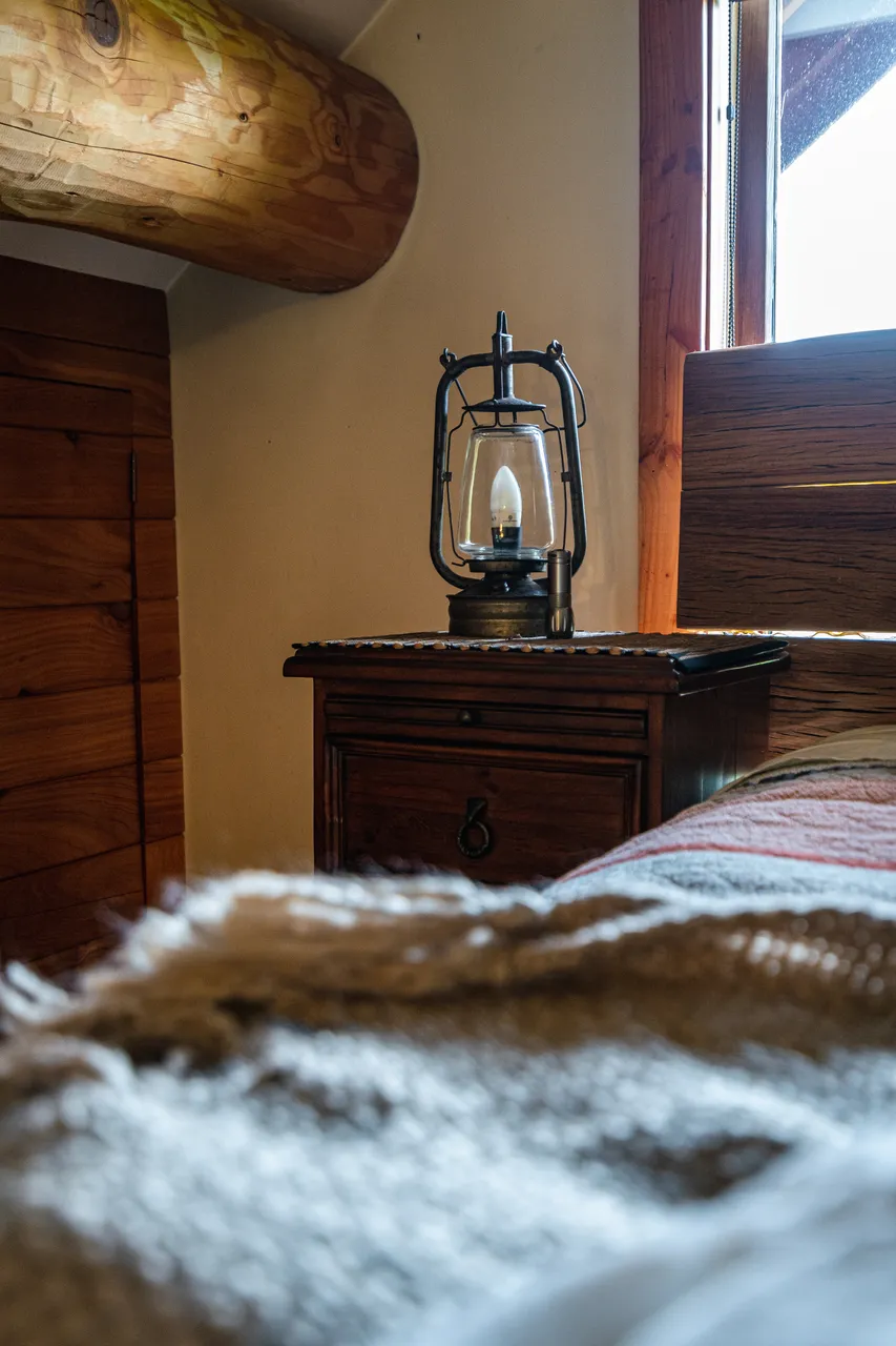 Lamp on bedside table