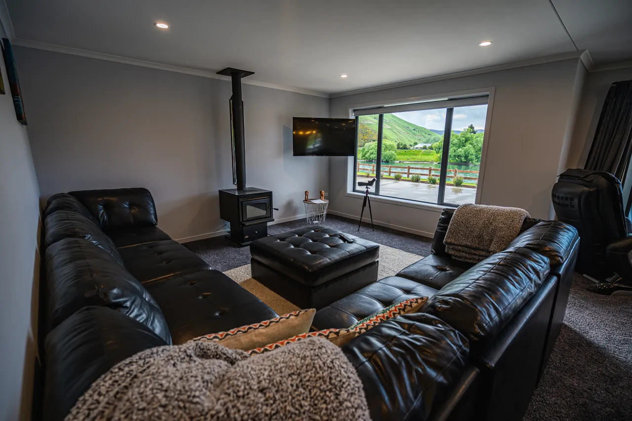 Living room with view of river
