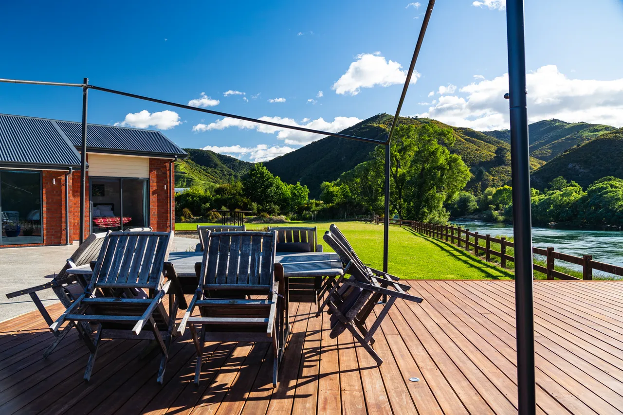 Outside seating area beside the river
