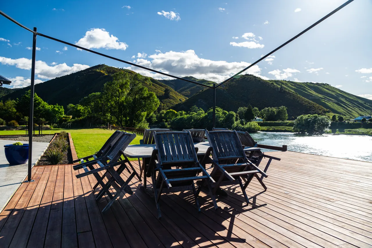 Outside seating area beside the river
