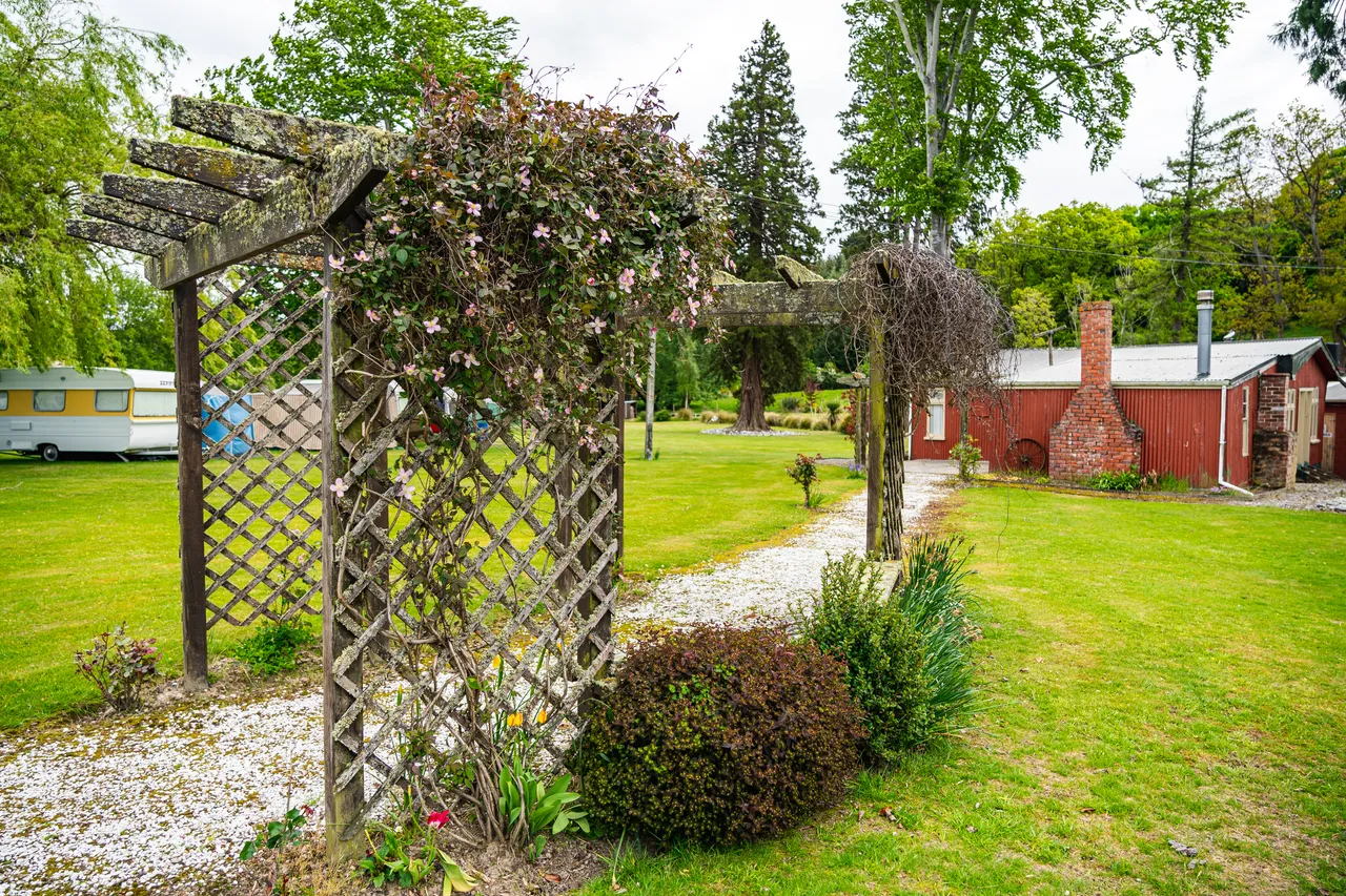 Wooden archway over path