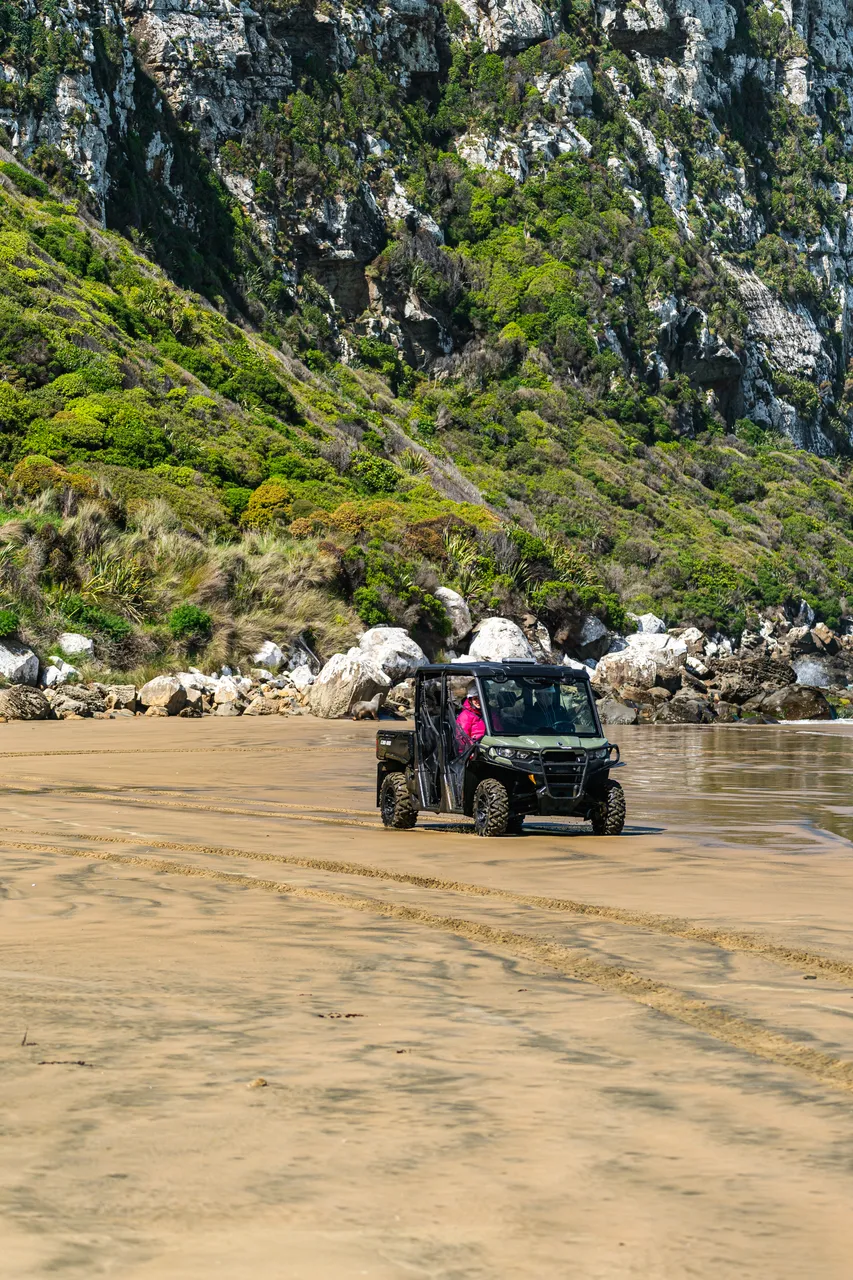 Side by side driving on beach
