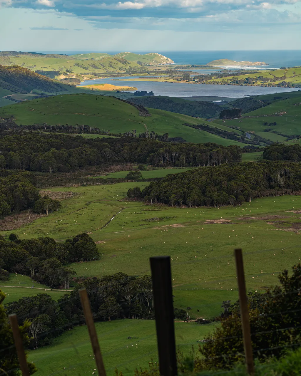 View of farmland and the sea