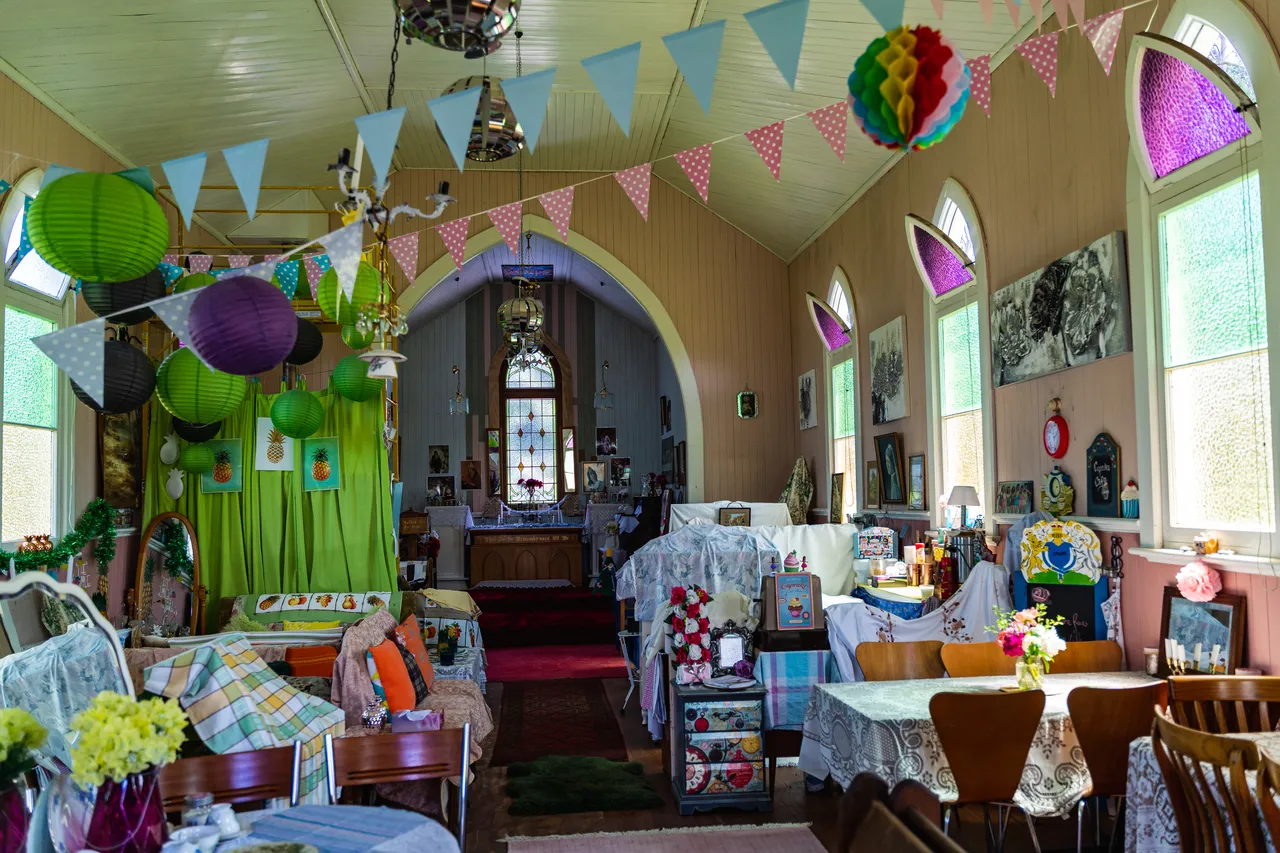 Colourful room with chairs and artwork