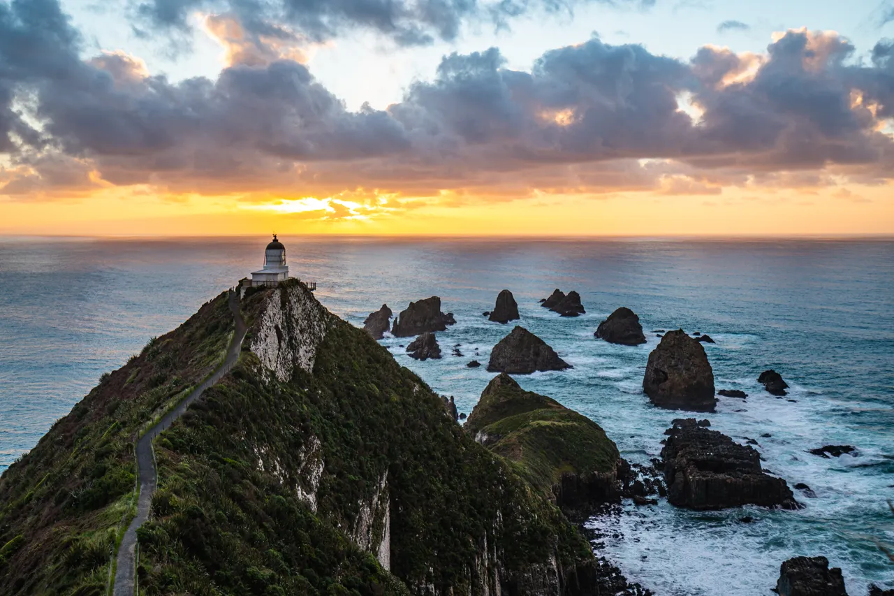 Nugget Point Lighthouse and sunset 