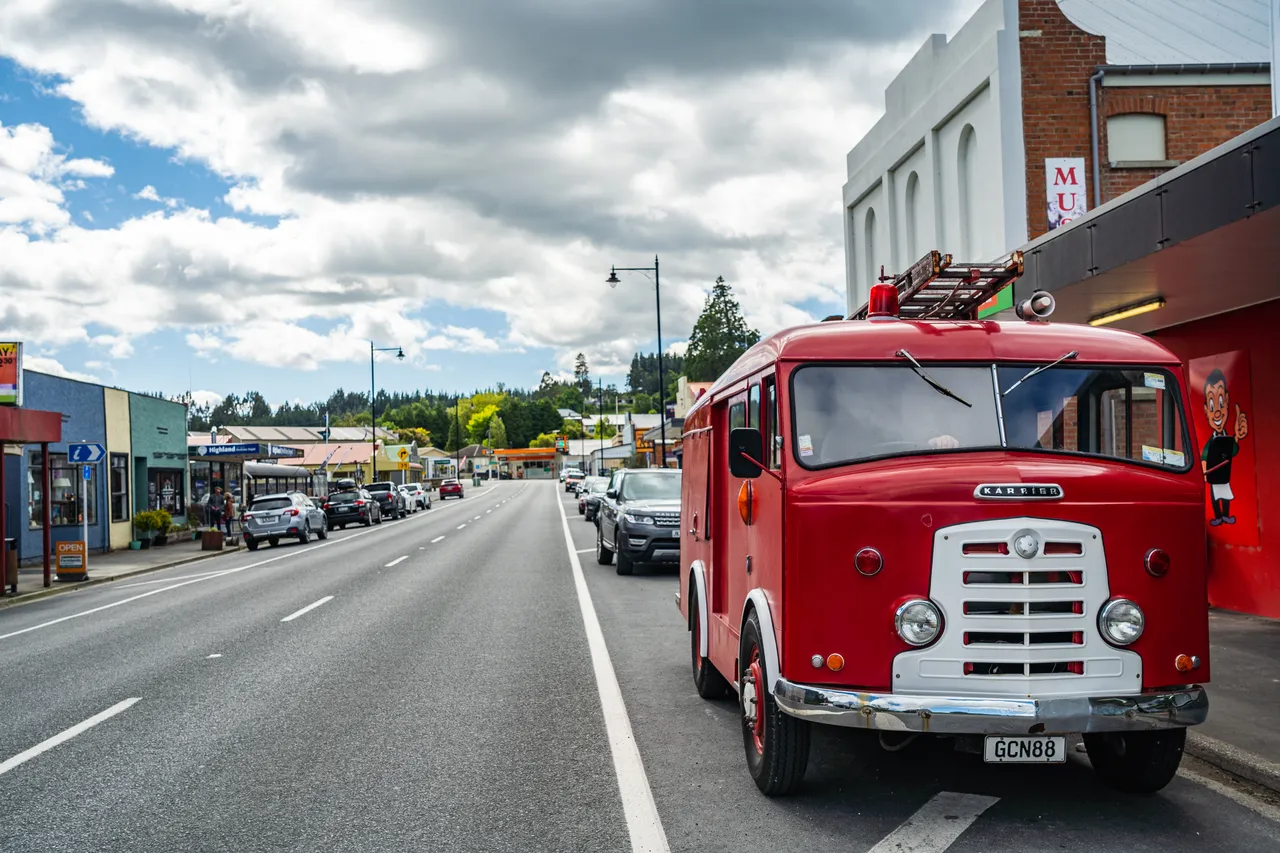 Old firetruck parked on street