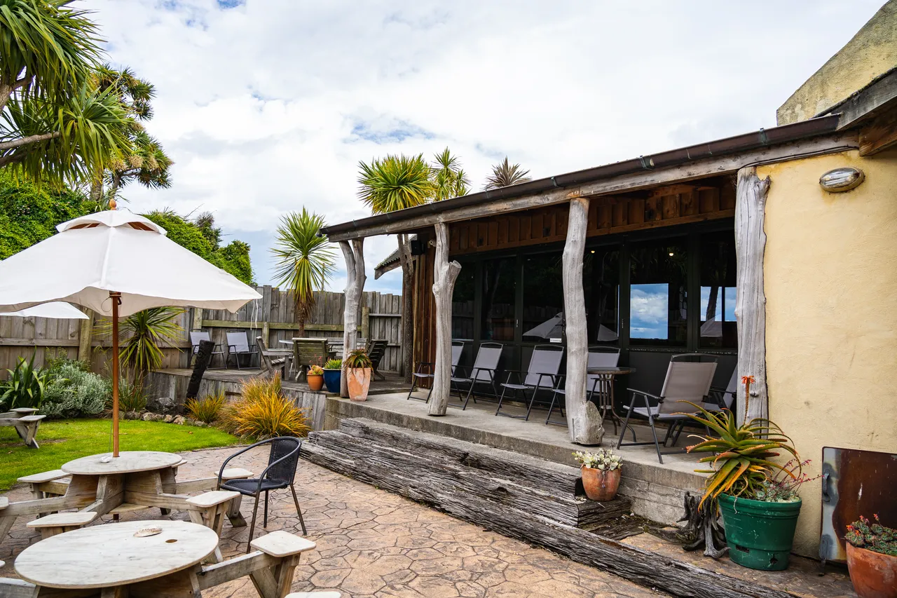 Outside seating area and building