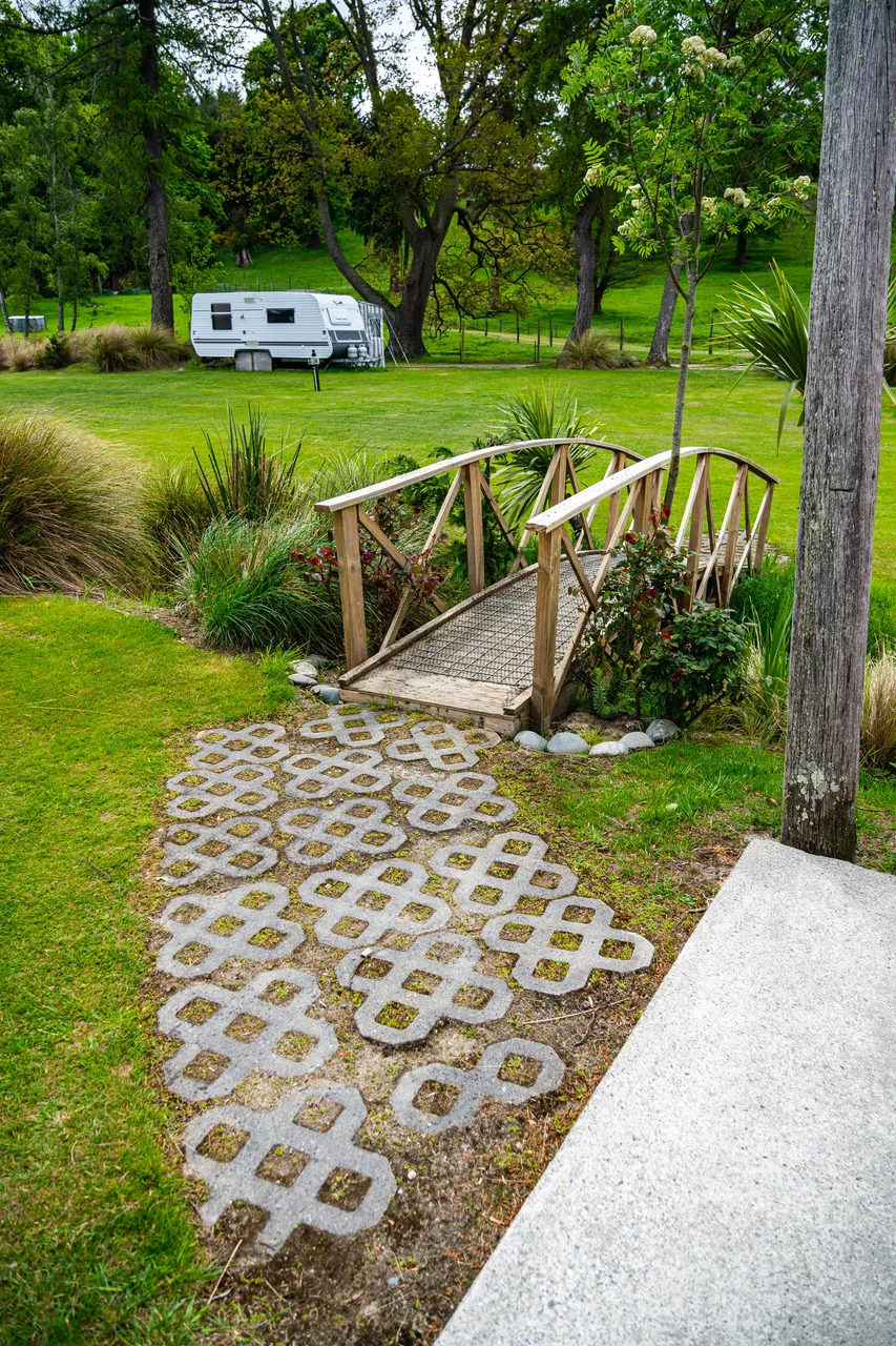 Wooden bridge and lawns
