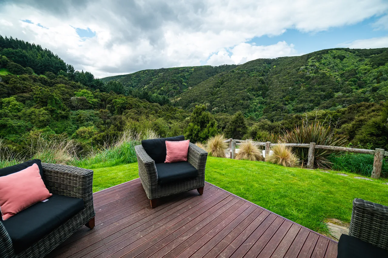 Outdoor seating area with view of the bush