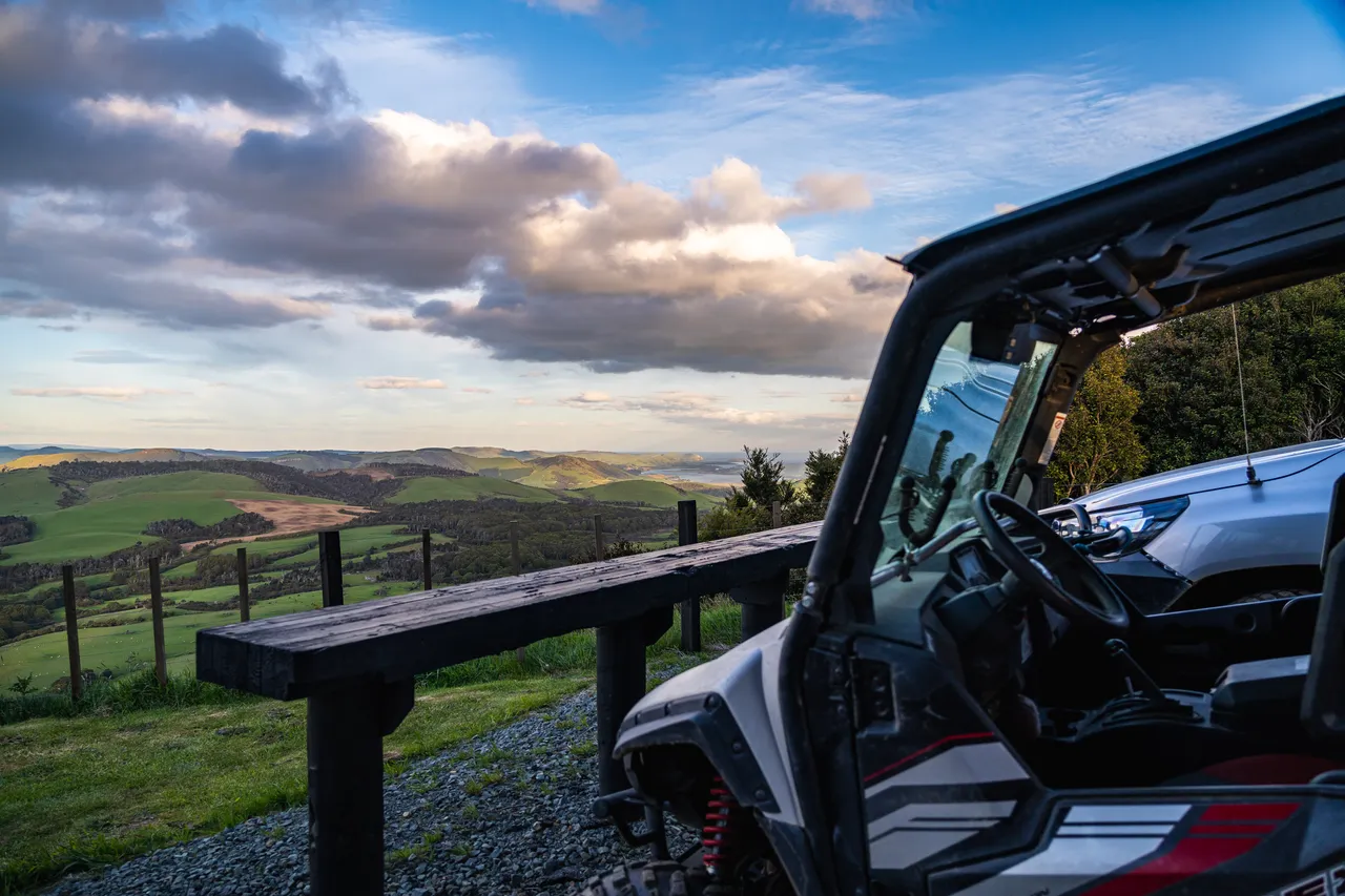 A side by side parked with a view