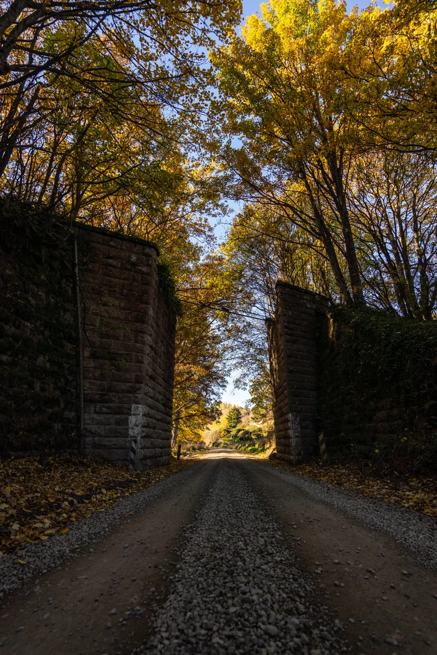 Road and stone wall