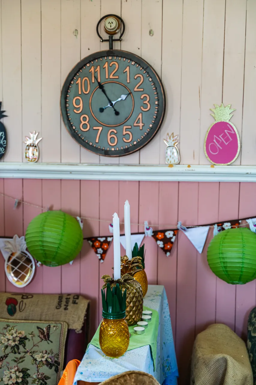 Pineapple cups and clock