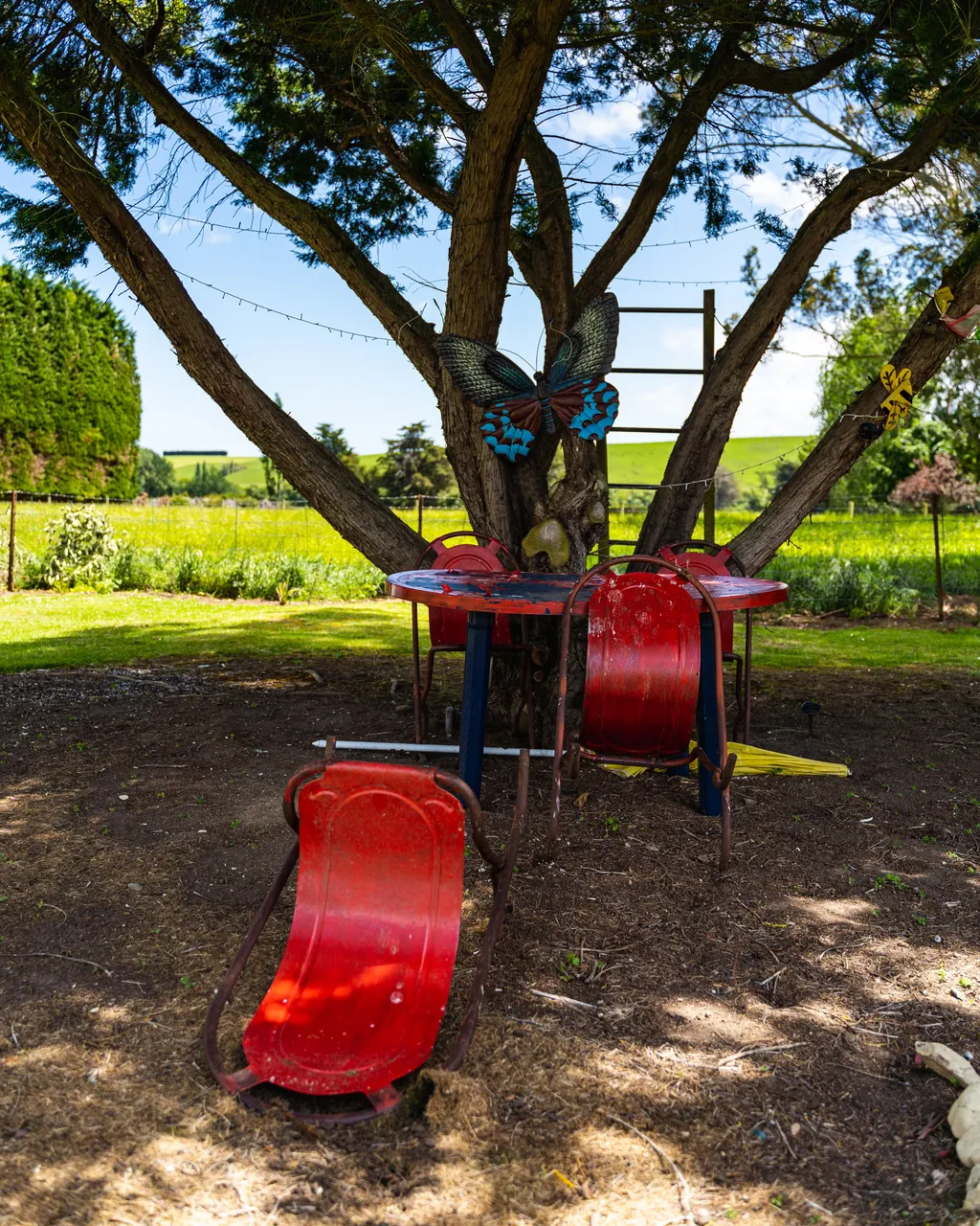 Outside seating area under a tree