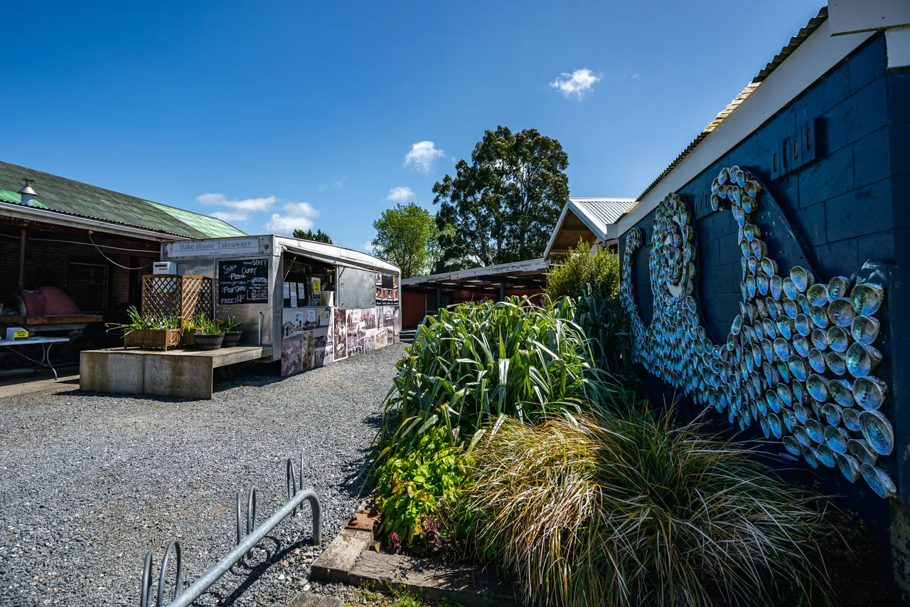 Artwork made of paua shells and caravan