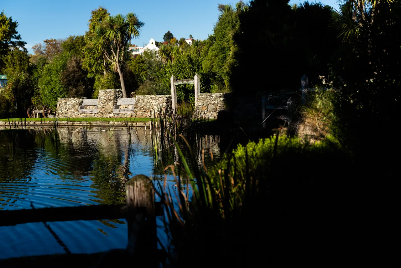Pond and rock fence